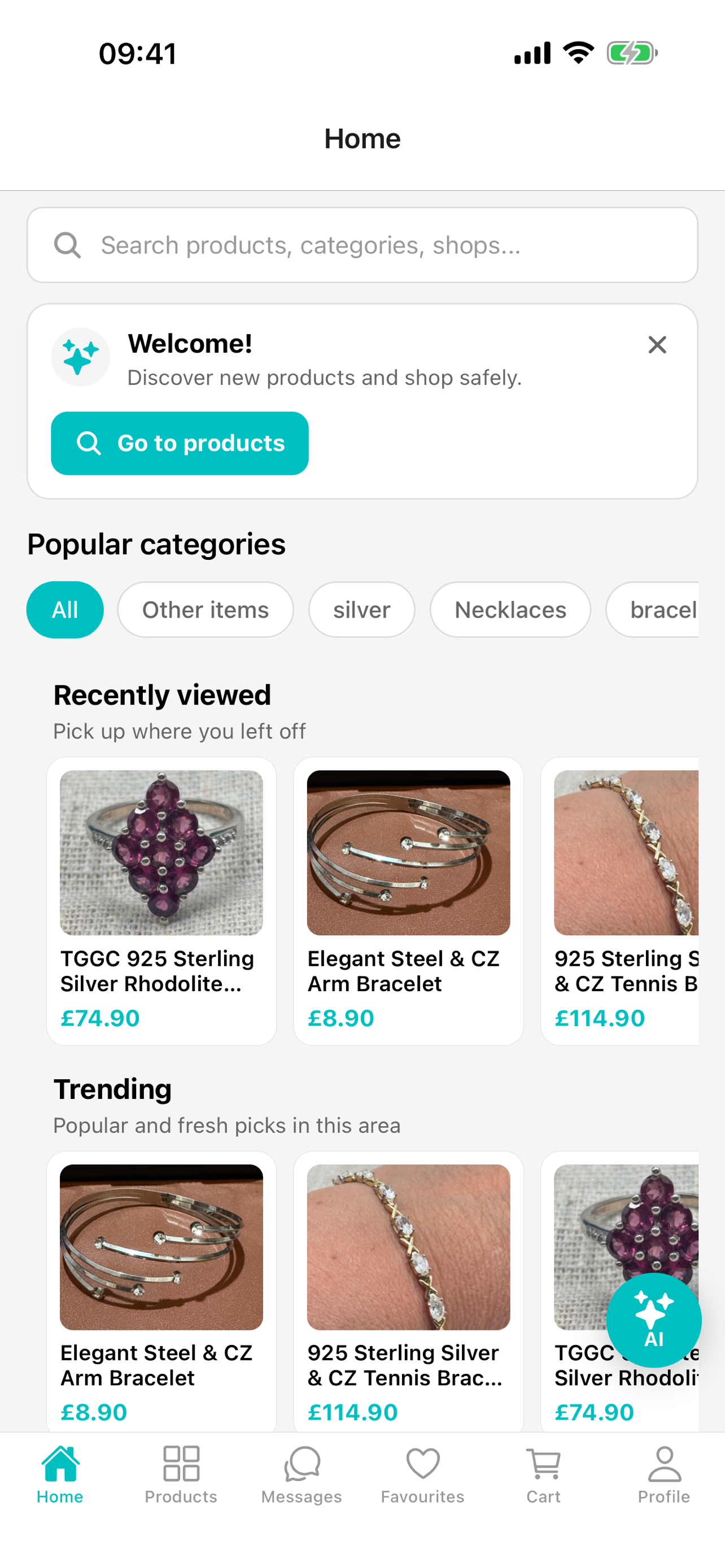 Schermata reale della home di myHommade con categorie e prodotti